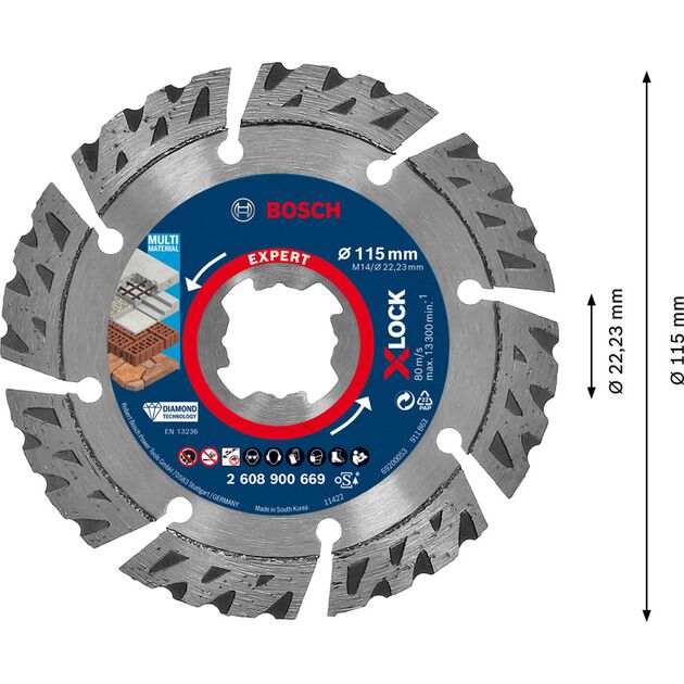Алмазный отрезной круг EXPERT MultiMaterial X-LOCK, 115 мм, BOSCH, фото , изображение 3 | SNABZHENIE.com.ua