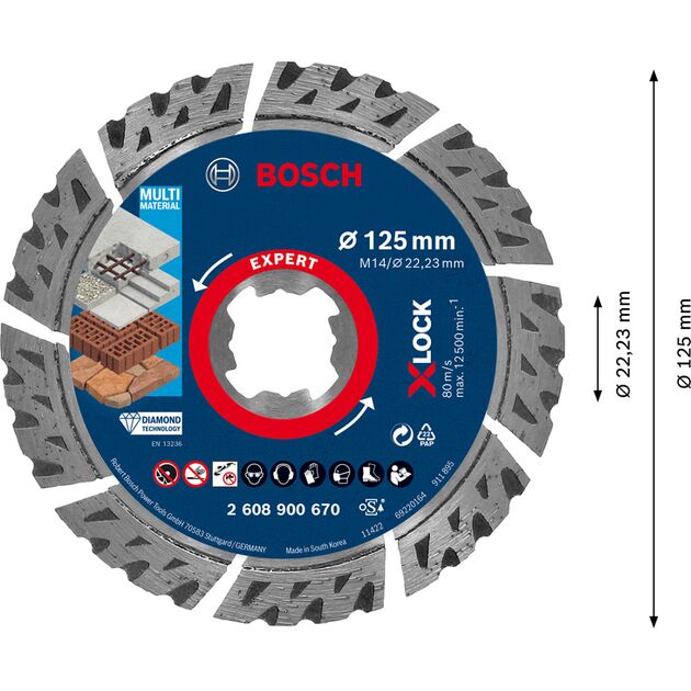 Алмазний відрізний круг EXPERT MultiMaterial X-LOCK, 125 x 22,23 x 2,4 x 12 мм BOSCH, фото , зображення 3 | SNABZHENIE.com.ua