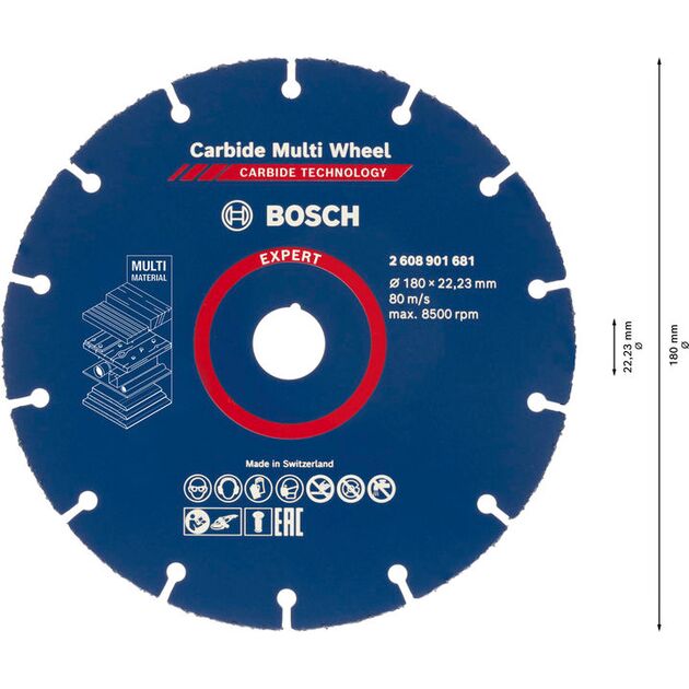 Отрезной круг EXPERT Carbide Multi Wheel, 180 мм, 22.23 мм BOSCH, фото , изображение 3 | SNABZHENIE.com.ua