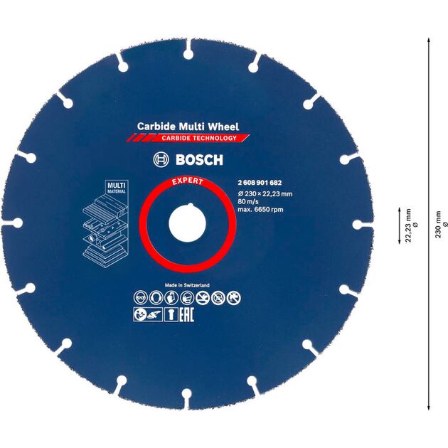 Отрезной круг EXPERT Carbide Multi Wheel, 230 мм, 22.23 мм BOSCH, фото , изображение 3 | SNABZHENIE.com.ua