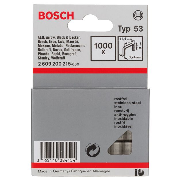 Скобы Bosch тип 53, 8 мм, 1000 шт из нержавеющей стали, фото , изображение 2 | SNABZHENIE.com.ua