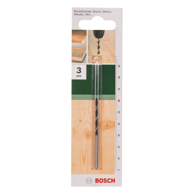 Сверло по дереву спиральное 3,0 мм, рабочая длина 60 мм BOSCH, фото , изображение 2 | SNABZHENIE.com.ua