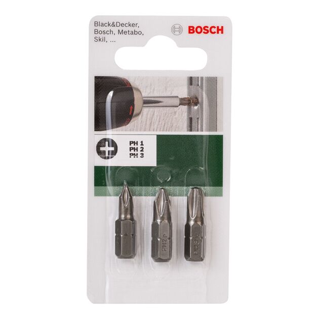Набор бит Standard Phillips, 3 шт. (PH) PH1; PH2; PH3; 25 мм BOSCH, фото , изображение 2 | SNABZHENIE.com.ua