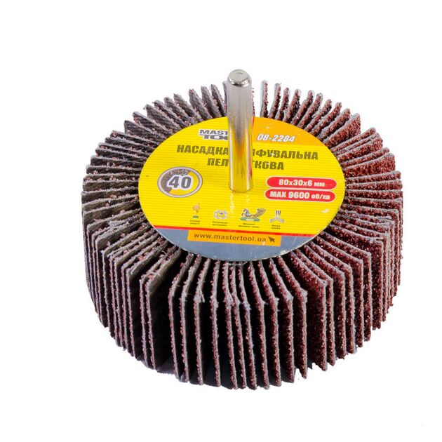 Круг шліфувальний лепестковий MASTERTOOL зерно 40 80х30 мм зі стержнем 6 мм 08-2284, фото  | SNABZHENIE.com.ua