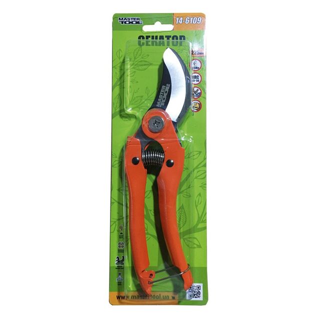 Секатор садовый MASTERTOOL 225 мм, металлические ручки, Mn65, фото , изображение 2 | SNABZHENIE.com.ua