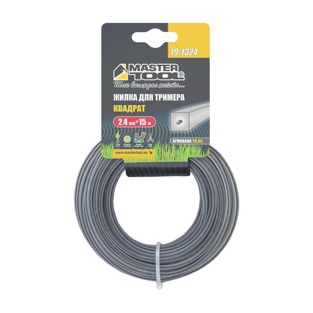 Леска триммерная MASTERTOOL арм. 2.40 мм 15 м квадрат 19-1324, фото , изображение 2 | SNABZHENIE.com.ua