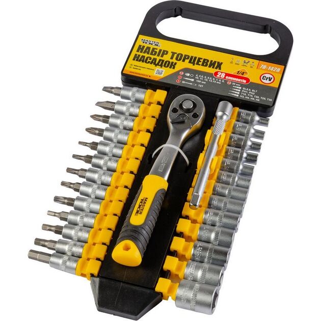 Набор торцевых насадок MASTERTOOL PROFI 28 шт, 1/4", 4-14 мм, фото  | SNABZHENIE.com.ua