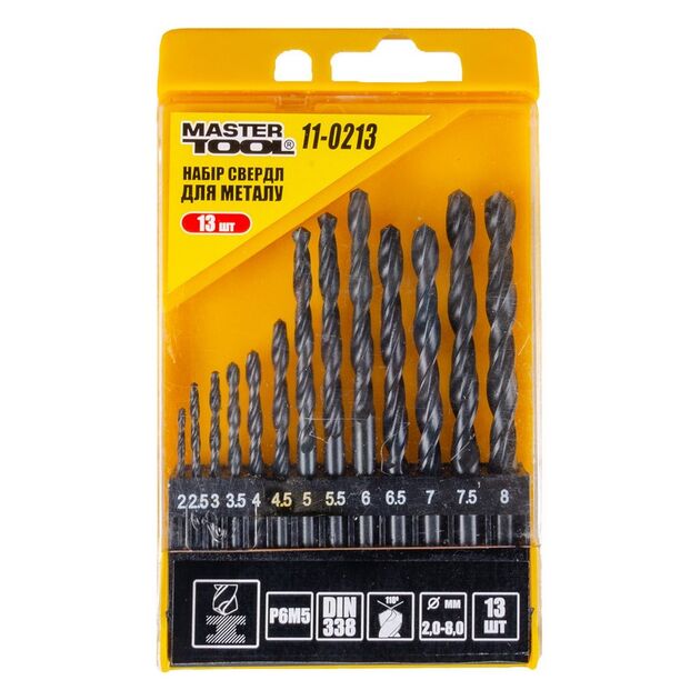 Набор сверл MASTERTOOL HSS 13 шт 2-8 мм в пластиковой коробке черный, фото , изображение 2 | SNABZHENIE.com.ua