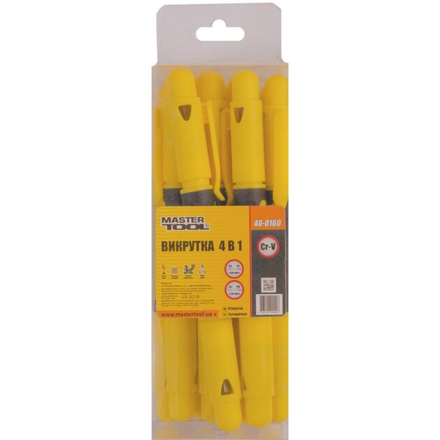 Отвертка карманная MASTERTOOL 4-в-1 SL3-PH0/SL4-PH1 50 мм 40-0160, фото , зображення 3 | SNABZHENIE.com.ua