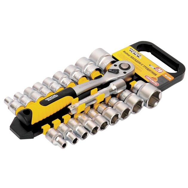 Набор торцевых насадок MASTERTOOL PROFI CrV 1/2" 20 шт, 8-32 мм, фото  | SNABZHENIE.com.ua