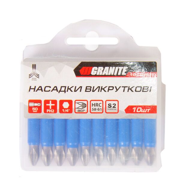 Насадка отверточная GRANITE PH2 50 мм ¼" S2 набор 10 шт 10-02-501, фото , зображення 2 | SNABZHENIE.com.ua