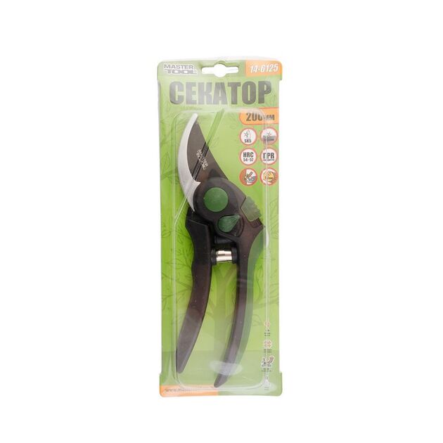 Секатор садовый MASTERTOOL 200 мм, ABS+TPR, лезвие SK5, 14-6125, фото , изображение 2 | SNABZHENIE.com.ua
