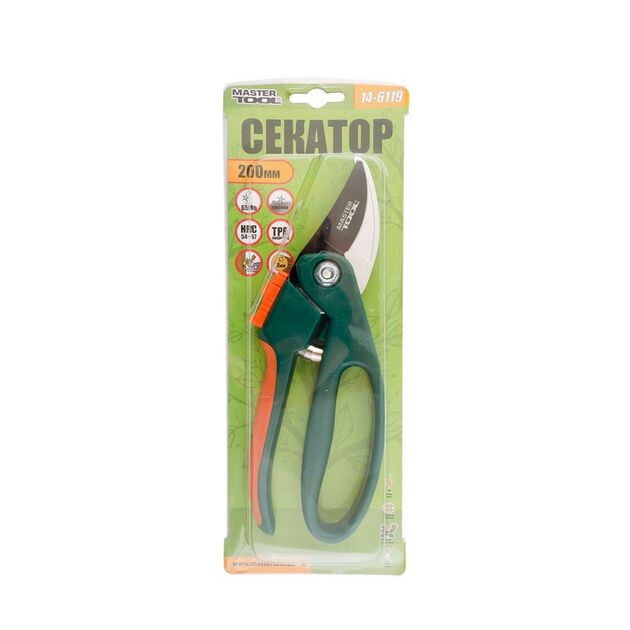Секатор садовый MASTERTOOL 200 мм, ABS+TPR, лезвие Mn65+тефлон, фото , изображение 2 | SNABZHENIE.com.ua
