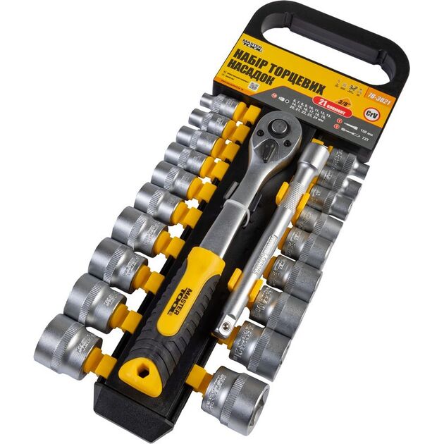 Набор насадок MASTERTOOL CRV 3/8" 21 шт, 6-24 мм, удлинитель 150 мм, фото , изображение 2 | SNABZHENIE.com.ua