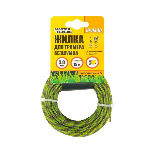 Леска для триммера безшумна MASTERTOOL SPIRAL SQUARE 3.00 мм 15 м двоколірна 19-0430, фото , зображення 2 | SNABZHENIE.com.ua