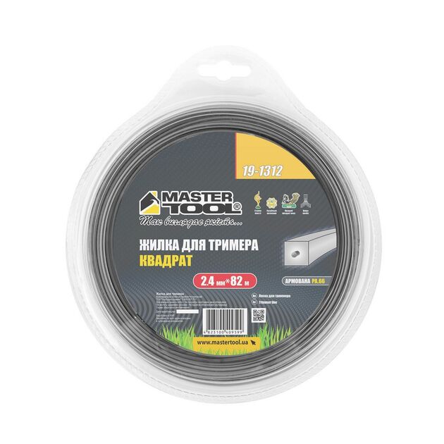 Леска для триммера MASTERTOOL КВАДРАТ АРМОВАНА 2.40 мм 82 м (блистер) 19-1312, фото , зображення 2 | SNABZHENIE.com.ua