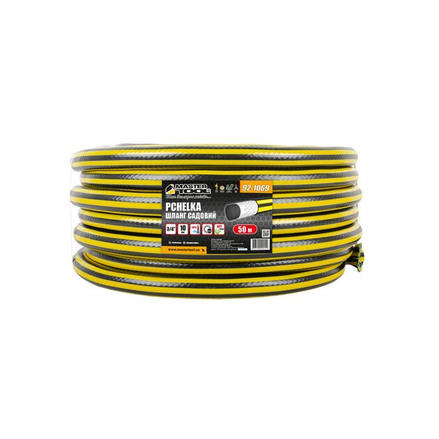 Шланг для полива MASTERTOOL PCHELKA 3/4" 50 м чорний-жовтий 92-1069, фото , зображення 2 | SNABZHENIE.com.ua