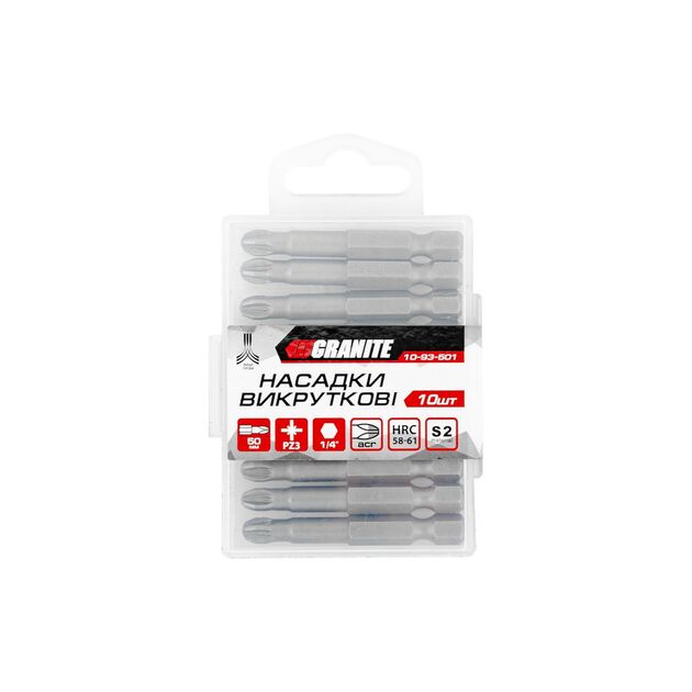 Насадка отверточная GRANITE PZ3 50 мм ¼" S2 набор 10 шт 10-93-501, фото , изображение 2 | SNABZHENIE.com.ua