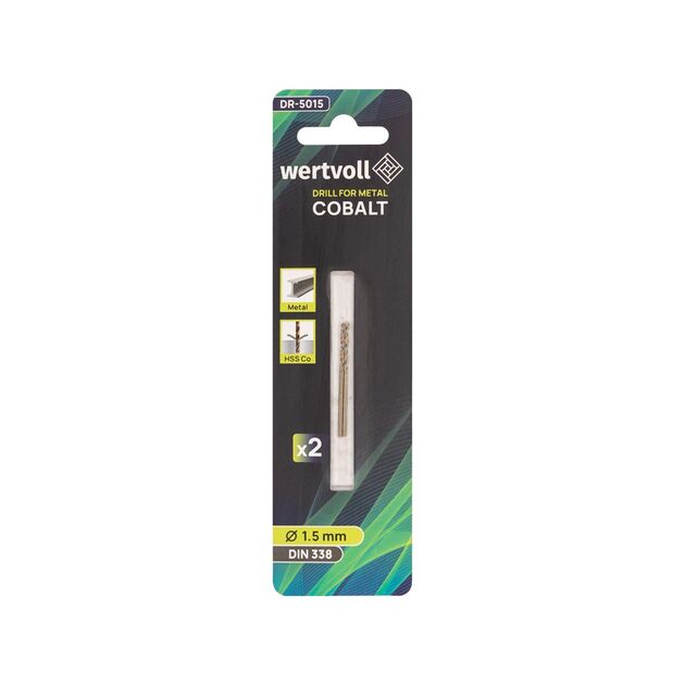 Сверло для металу WERTVOLL HSS 1.5х40 мм COBALT DIN 338 набір 2 шт DR-5015, фото , зображення 3 | SNABZHENIE.com.ua
