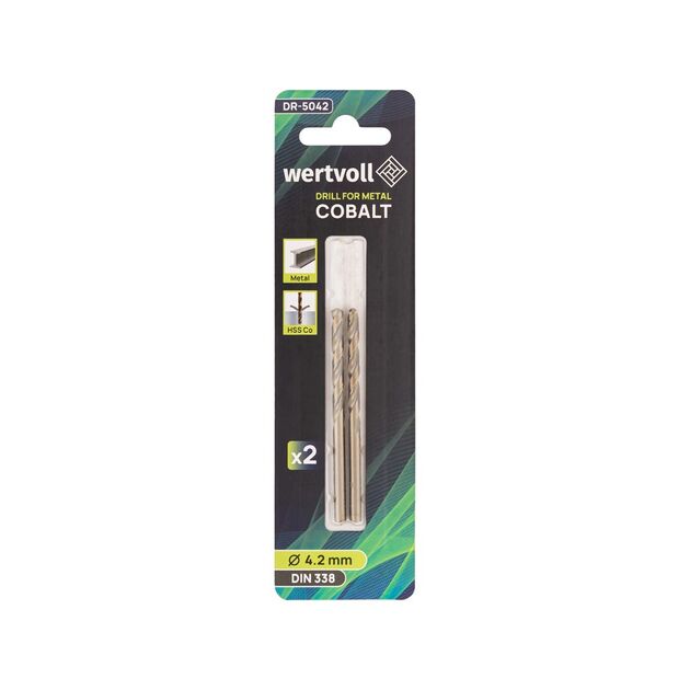 Сверло для металу WERTVOLL HSS 4.2х75 мм COBALT DIN 338 набір 2 шт DR-5042, фото , зображення 3 | SNABZHENIE.com.ua