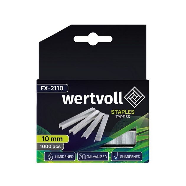 Скоби закалені WERTVOLL R53 10 мм/11.3х0.75 мм 1000 шт FX-2110, фото , зображення 2 | SNABZHENIE.com.ua