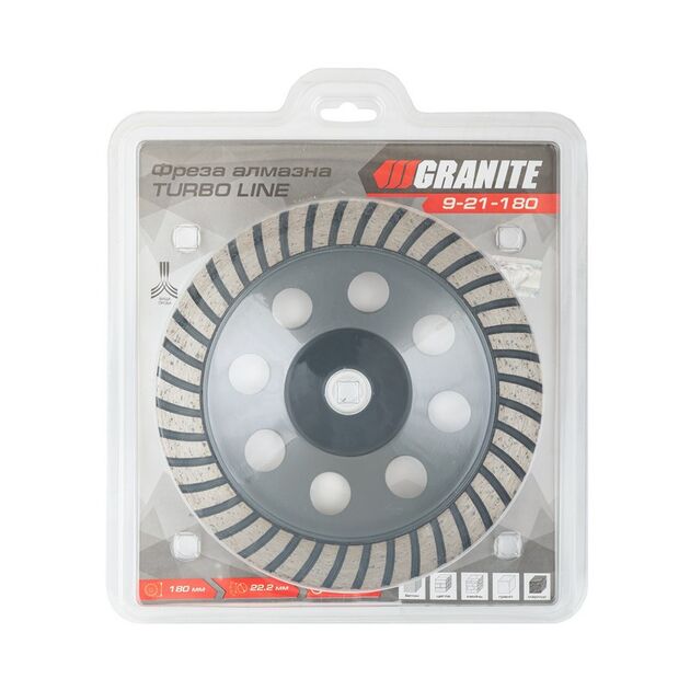 Фреза алмазна торцева для каменю GRANITE TURBO LINE 180х22.2 мм 8300 об/мин 9-21-180, фото , зображення 2 | SNABZHENIE.com.ua