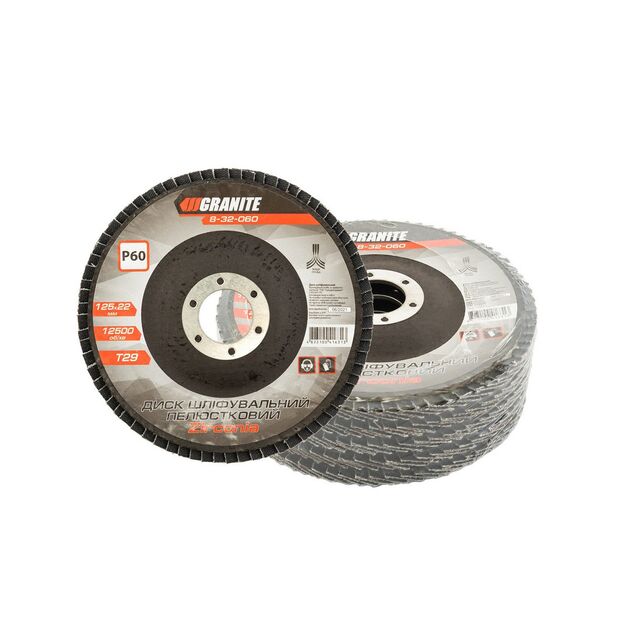 Диск шліфувальний лепестковий конусний GRANITE ZIRCONIA Т29 зерно 60 125х22 мм 5 шт 8-32-060PC, фото  | SNABZHENIE.com.ua