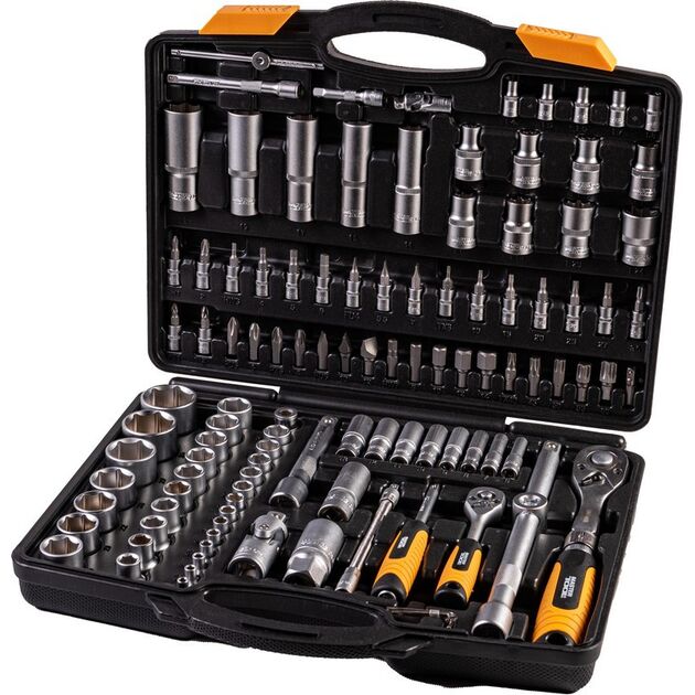 Набор инструментов MASTERTOOL PROFI ¼"&½" 111 шт 4-14 мм 10-32 мм CrV50BV30 телескопическая трещотка 72T противоударный кейс, фото  | SNABZHENIE.com.ua