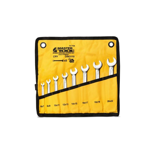 Ключи рожковые MASTERTOOL PROFI COLD STAMPED набор 8 шт (6х7-20х22 мм) CrV DIN3110 70-1108, фото  | SNABZHENIE.com.ua