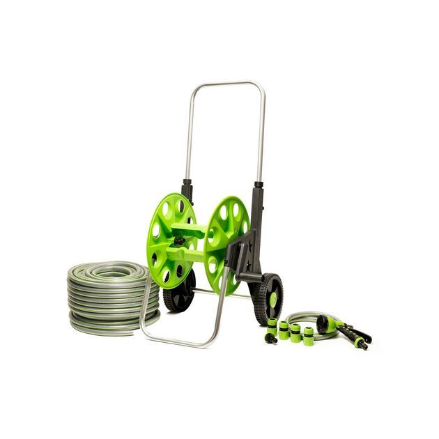 Катушка со шлангом MASTERTOOL ½" 50 м с телескопической ручкой на колесах 92-8800, фото  | SNABZHENIE.com.ua