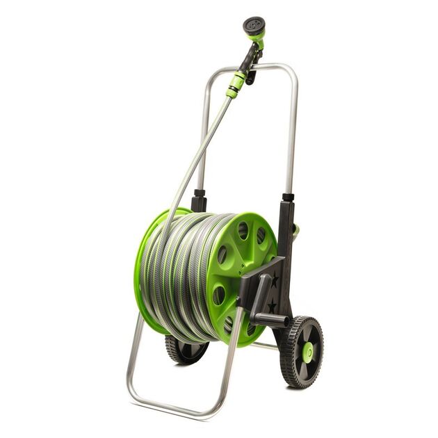 Катушка со шлангом MASTERTOOL ½" 50 м с телескопической ручкой на колесах 92-8800, фото , зображення 2 | SNABZHENIE.com.ua