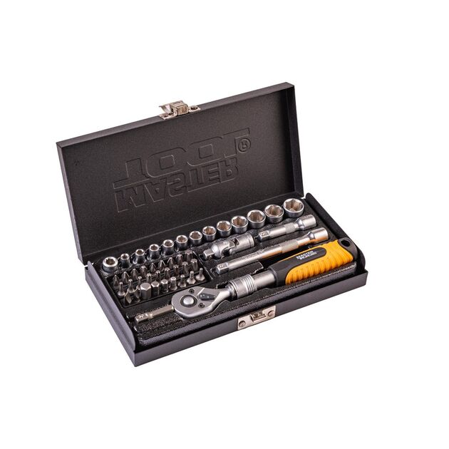 Набор инструментов MASTERTOOL PROFI ¼" 45 шт 4-13 мм телескопическая трещотка CrV50BV30 металлический кейс 78-2045, фото , изображение 2 | SNABZHENIE.com.ua