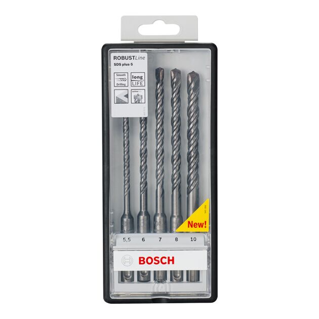 Набір із 5 ударних свердел Robust Line SDS plus-5, 5,5–10 мм Bosch, фото , изображение 2 | SNABZHENIE.com.ua