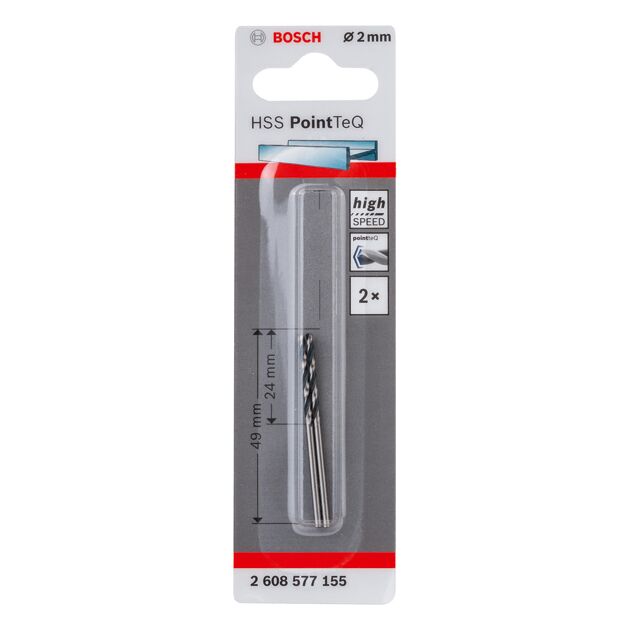 Спіральне свердло, HSS PointTeQ 2,0 мм Bosch, фото , изображение 2 | SNABZHENIE.com.ua