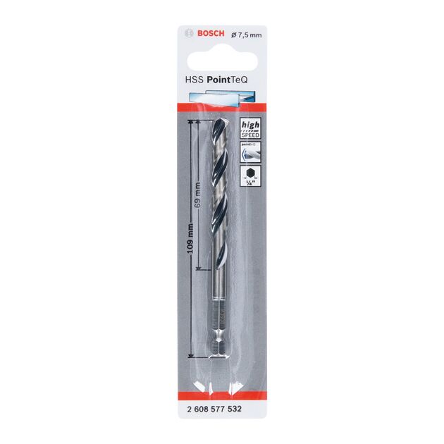 Свердло HSS PointTeQ Hex, 7,5 мм Bosch, фото , изображение 2 | SNABZHENIE.com.ua