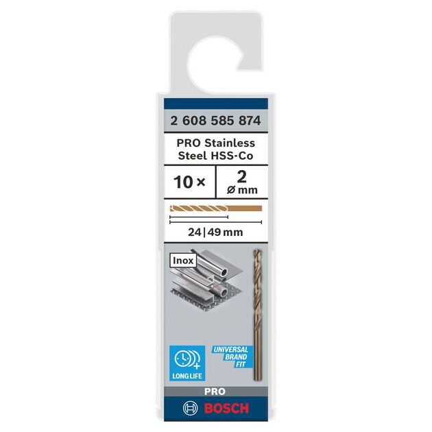 Спіральне свердло PRO Stainless Steel HSS-Co, 2 x 24 x 49 мм, 10 шт. Bosch, фото , изображение 2 | SNABZHENIE.com.ua