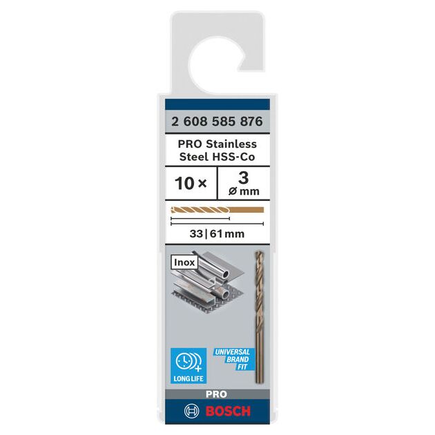 Спіральне свердло PRO Stainless Steel HSS-Co, 3 x 33 x 61 мм, 10 шт. Bosch, фото , изображение 2 | SNABZHENIE.com.ua