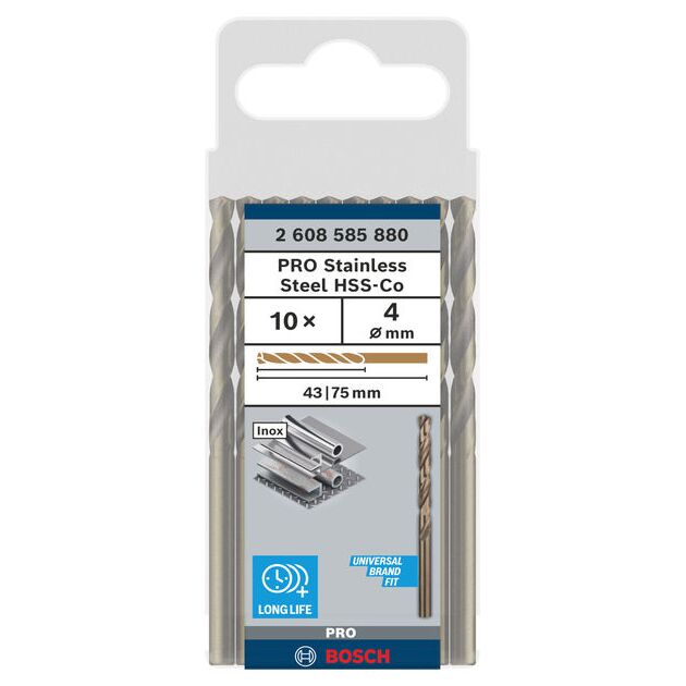 Спіральне свердло PRO Stainless Steel HSS-Co, 4 x 43 x 75 мм, 10 шт. Bosch, фото , изображение 2 | SNABZHENIE.com.ua