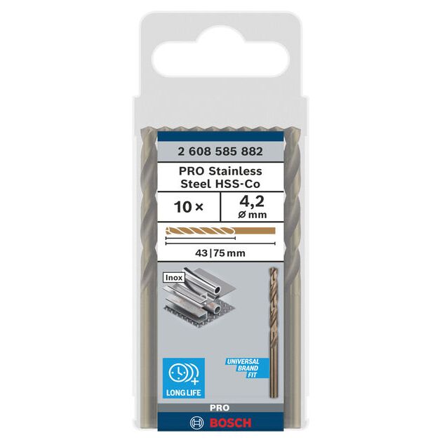 Спіральне свердло PRO Stainless Steel HSS-Co, 4,2 x 43 x 75 мм, 10 шт. Bosch, фото , изображение 2 | SNABZHENIE.com.ua