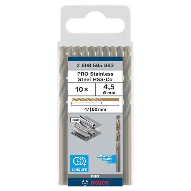 Спіральне свердло PRO Stainless Steel HSS-Co, 4,5 x 47 x 80 мм, 10 шт. Bosch, фото , изображение 2 | SNABZHENIE.com.ua