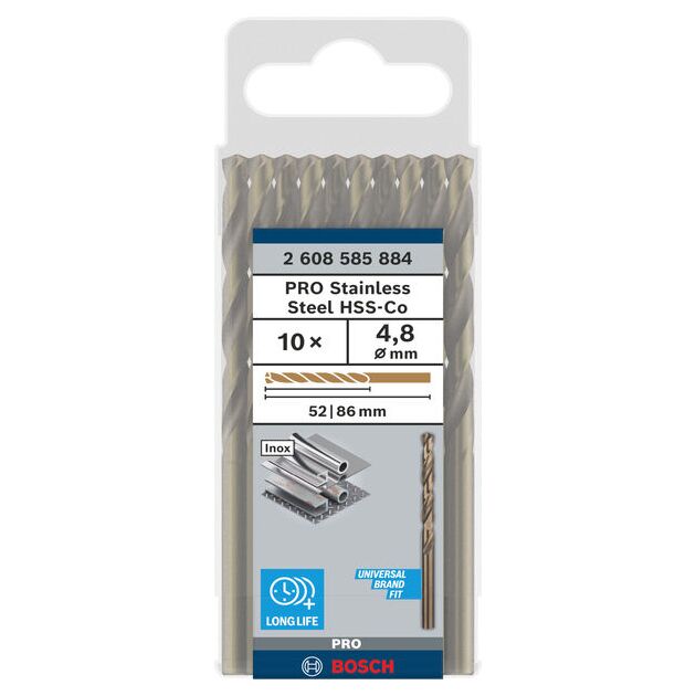 Спіральне свердло PRO Stainless Steel HSS-Co, 4,8 x 52 x 86 мм, 10 шт. Bosch, фото , изображение 2 | SNABZHENIE.com.ua