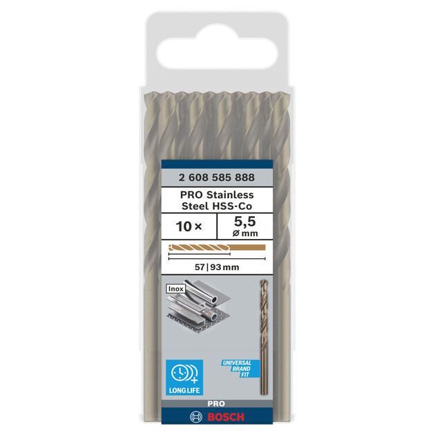 Спіральне свердло PRO Stainless Steel HSS-Co, 5,5 x 57 x 93 мм, 10 шт. Bosch, фото , изображение 2 | SNABZHENIE.com.ua