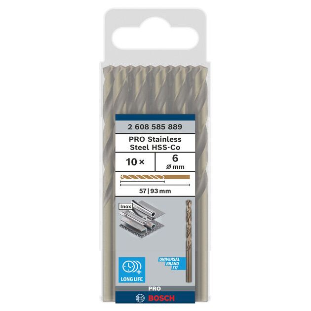 Спіральне свердло PRO Stainless Steel HSS-Co, 6 x 57 x 93 мм, 10 шт. Bosch, фото , изображение 2 | SNABZHENIE.com.ua