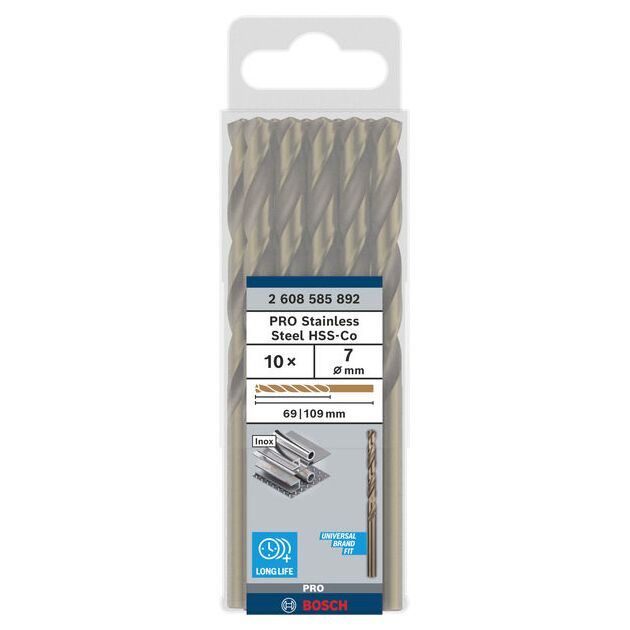 Спіральне свердло PRO Stainless Steel HSS-Co, 7 x 69 x 109 мм, 10 шт. Bosch, фото , изображение 2 | SNABZHENIE.com.ua