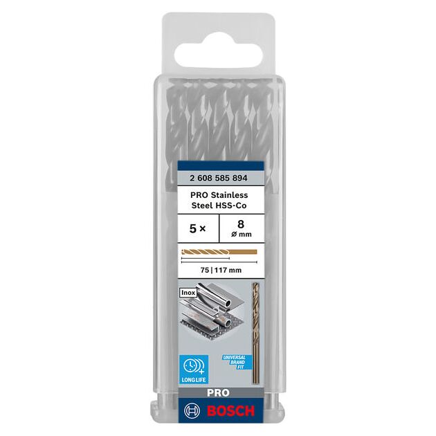 Спіральне свердло PRO Stainless Steel HSS-Co, 8 x 75 x 117 мм, 5 шт. Bosch, фото , изображение 2 | SNABZHENIE.com.ua