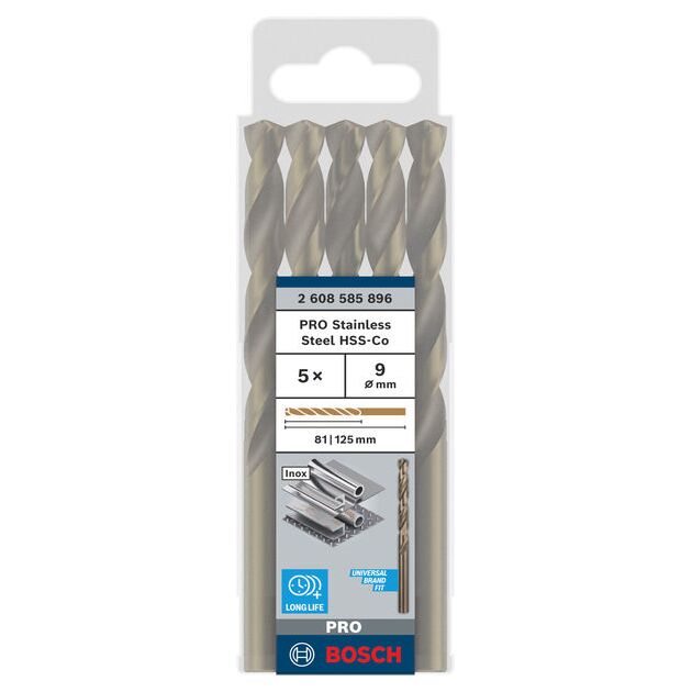 Спіральне свердло PRO Stainless Steel HSS-Co, 9 x 81 x 125 мм, 5 шт. Bosch, фото , изображение 3 | SNABZHENIE.com.ua