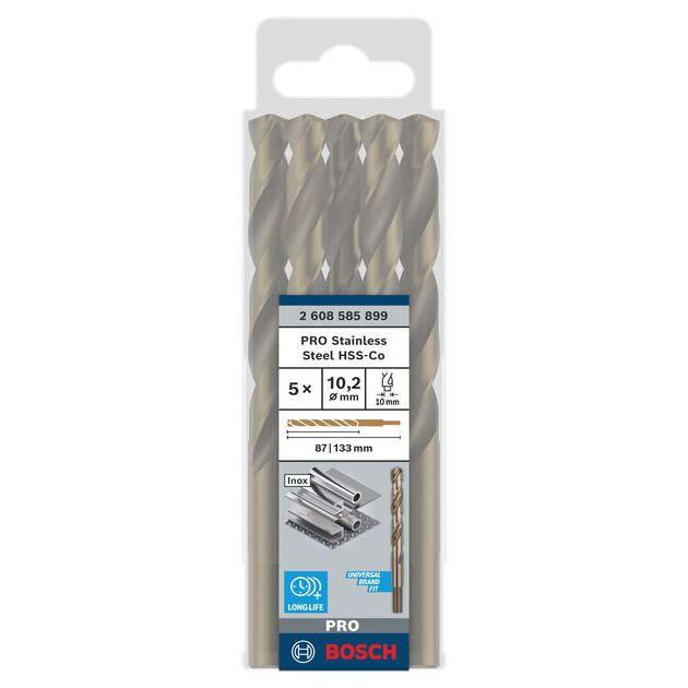 Спіральне свердло PRO Stainless Steel HSS-Co, 10,2 x 87 x 133 мм, 5 шт. Bosch, фото , изображение 3 | SNABZHENIE.com.ua