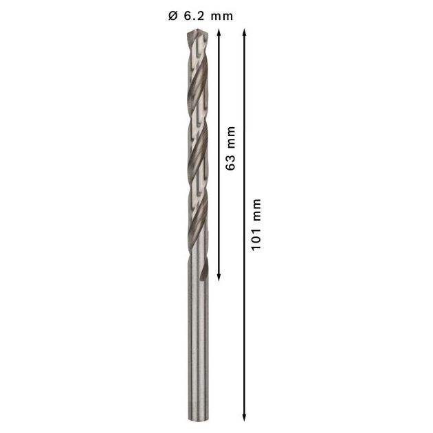 Набір спіральних свердел PRO Metal HSS-G, стандартна довжина, 6,2 x 63 x 101 мм, 10 шт. Bosch, фото , зображення 4 | SNABZHENIE.com.ua