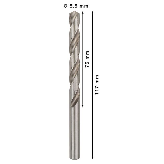 Набір спіральних свердел PRO Metal HSS-G, стандартна довжина, 8,5 x 75 x 117 мм, 5 шт. Bosch, фото , зображення 4 | SNABZHENIE.com.ua