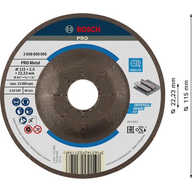 Армований відрізний круг PRO Metal, 115 x 2,5 x 22,23 мм, oSa Bosch, фото , изображение 2 | SNABZHENIE.com.ua